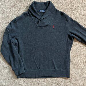 Polo Ralph Lauren 1/4 Button Funnel Neck Sweater Gray/Red Pony Men’s XL Preppy